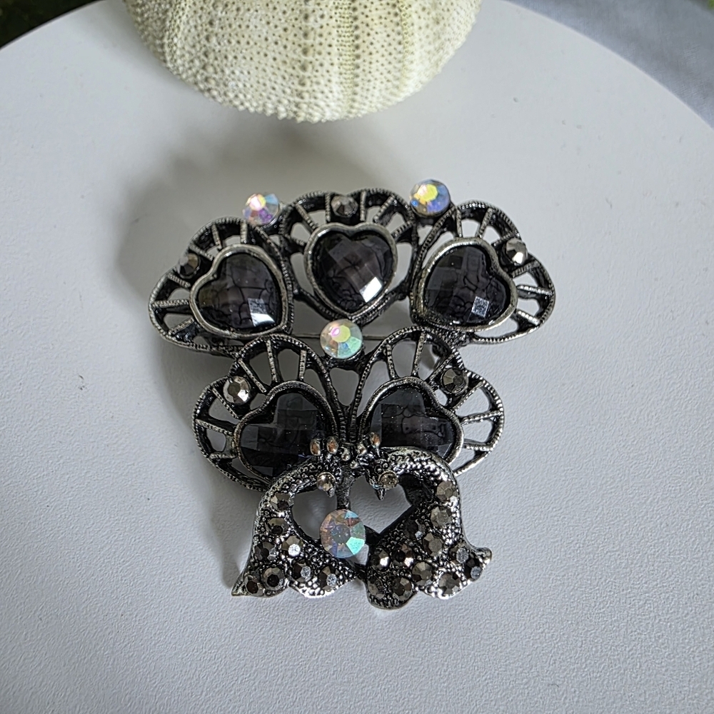 Vintage Oxidized Silver Peacock Brooch Pin